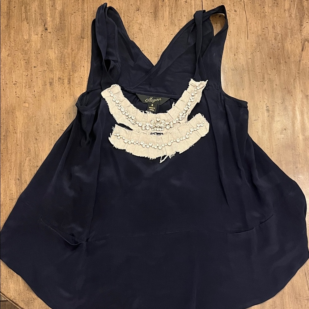 McGinn Navy Blouse with Cream Accents